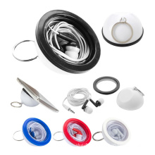 new promotion popular 1.2 meter wires earphone in transparent plastic semicircle case with mobile cellphone earphone holder